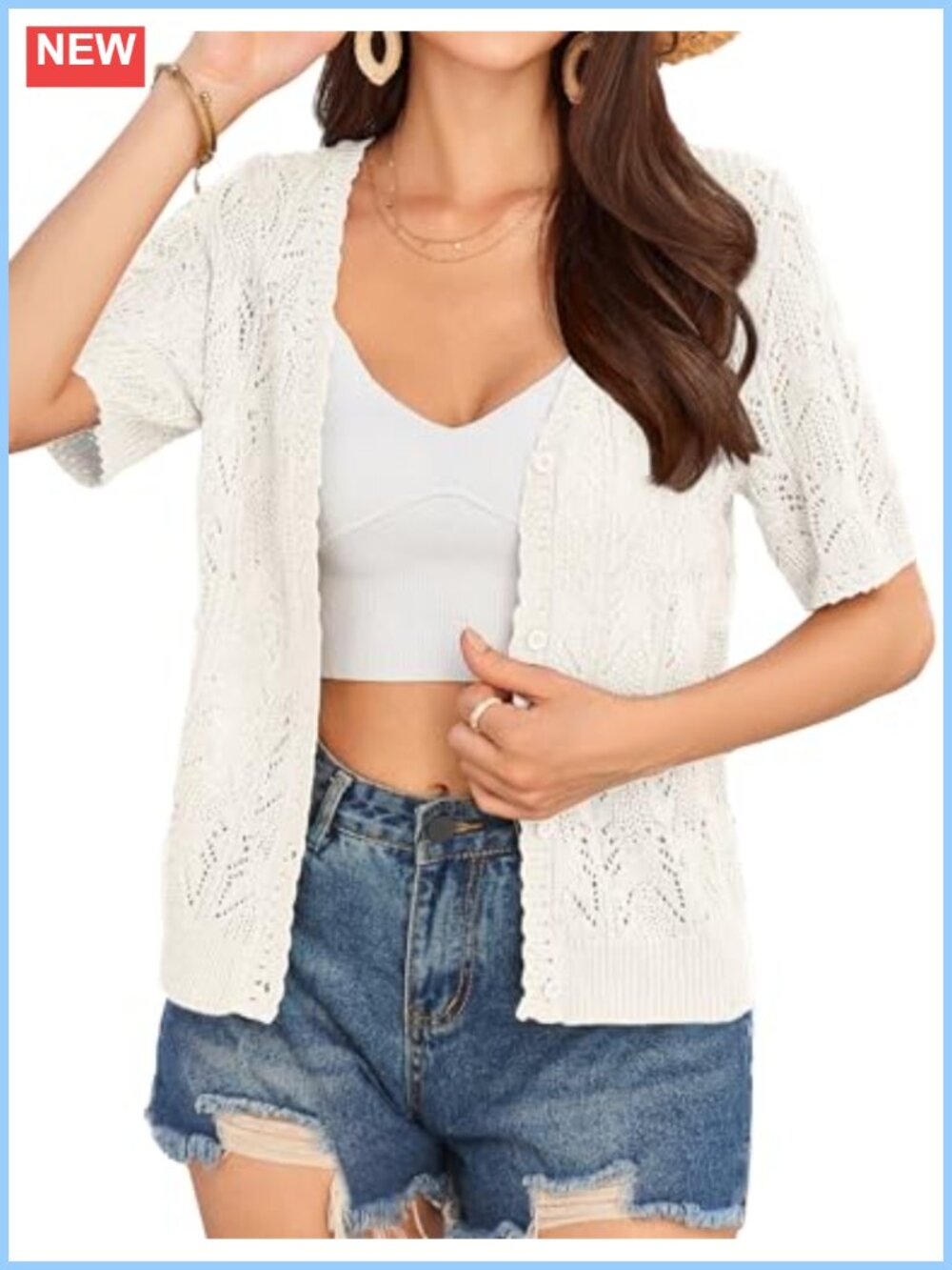 Short Sleeve V Neck Cropped Cardigan Shrug Lightweight Knit Summer Top